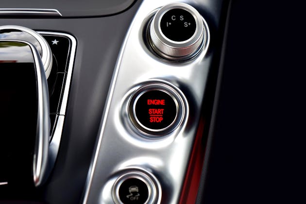 Vehicle ignition and starter button close-up